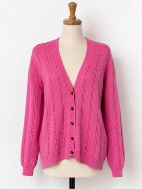 Vintage Oversize Pink Cotton Ribbed button Front cardigan Sz Small